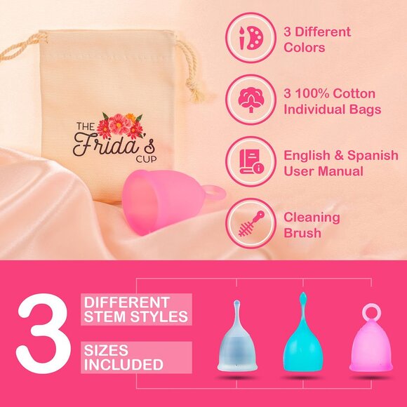 Frida's Menstrual Cup Trio: 3 Sizes (S, M, L) with Pouch & Cleaning Brush - Picture 4 of 10